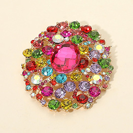 Oval Center Stone Accent Rhinestone Embellished Statement Pin Brooch