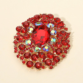 Oval Center Stone Accent Rhinestone Embellished Statement Pin Brooch
