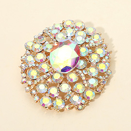 Oval Center Stone Accent Rhinestone Embellished Statement Pin Brooch