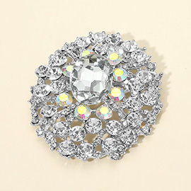 Oval Center Stone Accent Rhinestone Embellished Statement Pin Brooch