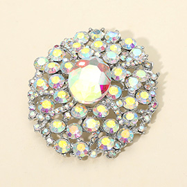 Oval Center Stone Accent Rhinestone Embellished Statement Pin Brooch