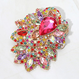 Bold Rhinestone Flower Statement Brooch / Pendant