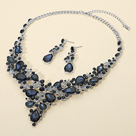 Pearl Round Teardrop Stone Accented Evening Necklace