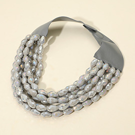 Chunky Faceted Acrylic Teardrop Beaded Multi Layered Faux Leather Magnetic Necklace