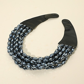 Chunky Faceted Acrylic Teardrop Beaded Multi Layered Faux Leather Magnetic Necklace