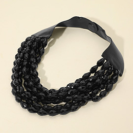Chunky Faceted Acrylic Teardrop Beaded Multi Layered Faux Leather Magnetic Necklace