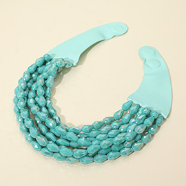 Chunky Faceted Acrylic Teardrop Beaded Multi Layered Faux Leather Magnetic Necklace