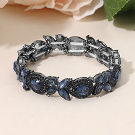 Marquise Teardrop Stone Cluster Beaded Stretch Bracelet