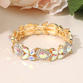 Marquise Teardrop Stone Cluster Beaded Stretch Bracelet