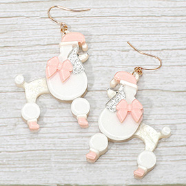 Holiday Bow Santa Hat Poodle Dog Dangle Earrings
