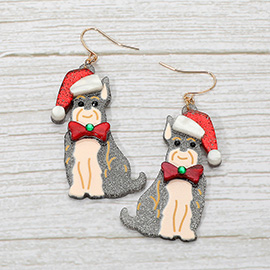 Christmas Schnauzer Dog Dangle Earrings