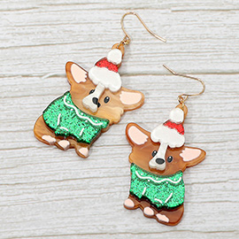 Christmas Sweater Corgi Dog Dangle Earrings