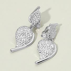 Textured Metal Leaf Drop Clip On Earrings