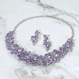 Stone Embellished Flower Collar Evening Necklace