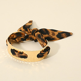 Hammered Metal Cuff Leopard Print Fabric Bracelet