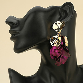 Bold Metallic Brushed Colored Petal Drop Earrings