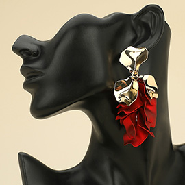 Bold Metallic Brushed Colored Petal Drop Earrings