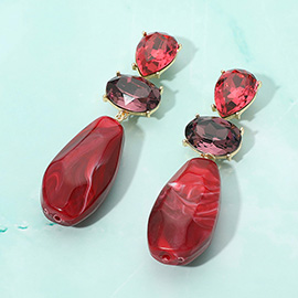Bold Faceted Stone Cluster Marbled Teardrop Resin Stone Link Drop Earrings