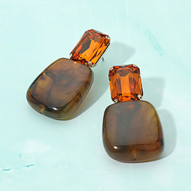 Faceted Stone Bold Marbled Resin Drop Earrings