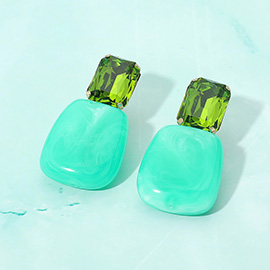 Faceted Stone Bold Marbled Resin Drop Earrings