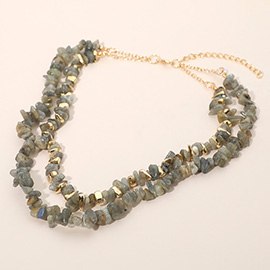18K Gold Dipped Natural Stone Beaded Double Layered Necklace