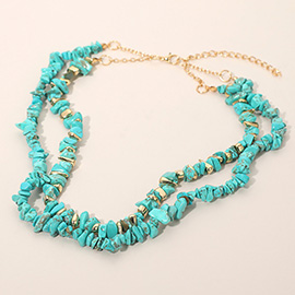 18K Gold Dipped Natural Stone Beaded Double Layered Necklace