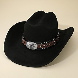 Western Steer Head Buckle Band Cowboy Fedora Hat