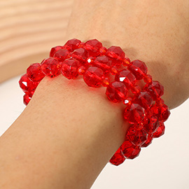 3PCS - Faceted Beaded Stretch Multi Layered Bracelets