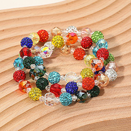 3PCS - Shamballa Ball Faceted Beaded Stretch Multi Layered Bracelets