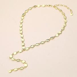 Hammered Metal Square Link Y Shaped Necklace