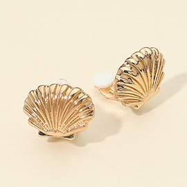 Textured Metal Seashell Clip On Earrings