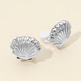 Textured Metal Seashell Clip On Earrings