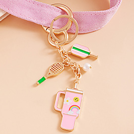 Enamel Pickleball Paddle Rainbow Smile Tumbler Back Engraved Keychain / Bag Charm