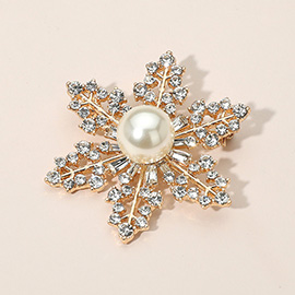 Elegant Crystal Rhinestone Pearl Snowflake Brooch