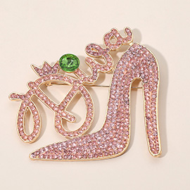 Diva Message Glamorous High Heel Crystal Rhinestone Pin Brooch