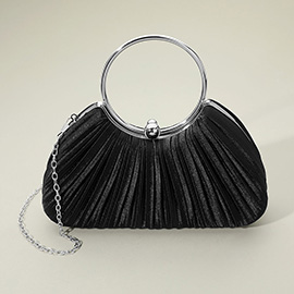 Shimmer Fabric Pleated Ring Handle Evening Clutch Bag