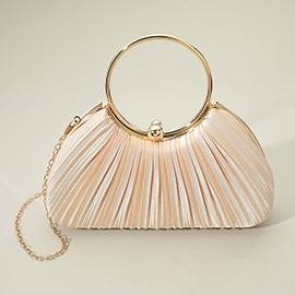 Shimmer Fabric Pleated Ring Handle Evening Clutch Bag
