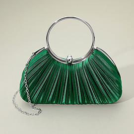 Shimmer Fabric Pleated Ring Handle Evening Clutch Bag