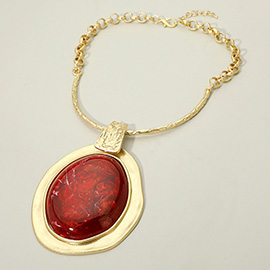 Bold Sculptural Oval Resin Plate Pendant Accent Statement Necklace