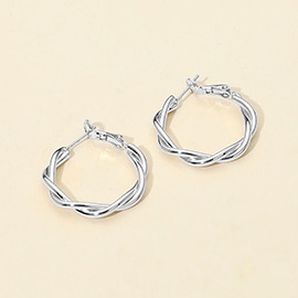 White Gold Dipped Twisted Hoop Earrings