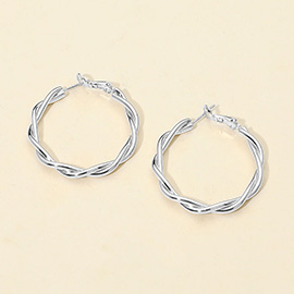 White Gold Dipped Twisted Hoop Earrings