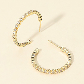 14K Gold Dipped CZ Stone Bezel Around Hoop Earrings