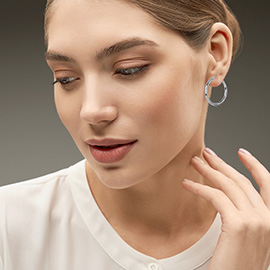 White Gold Dipped Classic Pin Catch Hoop Earrings