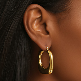 14K Gold Dipped Puffy Square Pin Catch Hoop Earrings