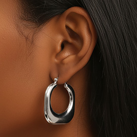 White Gold Dipped Puffy Square Pin Catch Hoop Earrings
