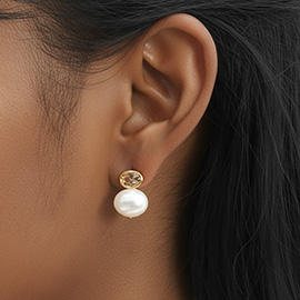 14K Gold Dipped CZ Sparkle Pearl Drop Earrings