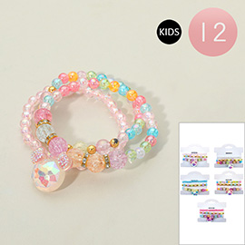 12 SET OF 3 - Kids Faceted Beaded Stretch Multi Layered Bracelets