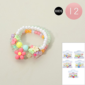 12 SET OF 3 - Kids Flower Pearl Faceted Beaded Stretch Multi Layered Bracelets