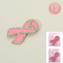 12PCS - Rhinestone Rim Enamel Pin Ribbon Pin Brooches