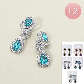 12Pairs - Teardrop Stone Cluster Evening Clip On Earrings